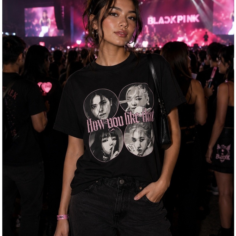 Blackpink H&M Divided How You Like That Graphic T-Shirt Black Pink K-Pop Small